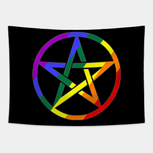 Rainbow Pentacle Wiccan Symbol Tapestry