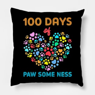 100 Days Of Paw Some Ness Dog Paw 100 Days Of School Teacher Pillow