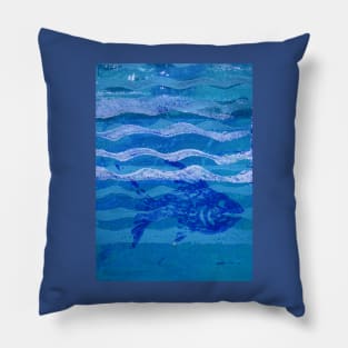 Fish and Waves Monoprint in Acrylic Pillow
