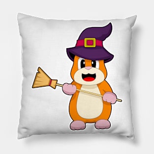 Hamster Halloween Witch Broom Pillow