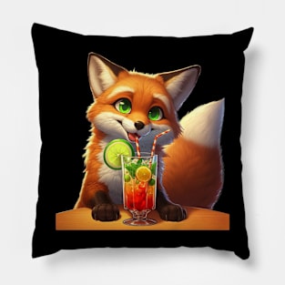 a fox with a drink AI Pillow