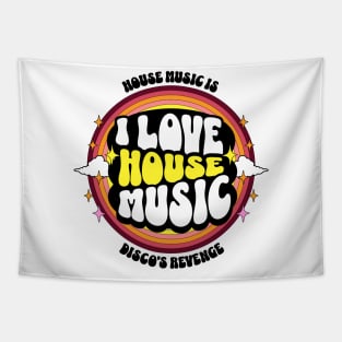 HOUSE MUSIC  - I Love Rainbow Circle (Black/Yellow/Red) Tapestry