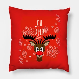 Reindeer Merry Christmas Oh Deer Funny Quote Pillow