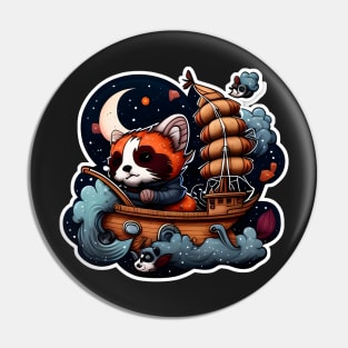 Riley the Red Panda but he's driving his boat backwards Sticker Pin