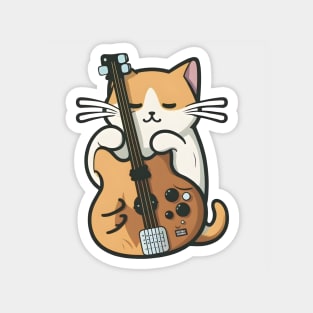 Cat Holding Bass Guitar Magnet