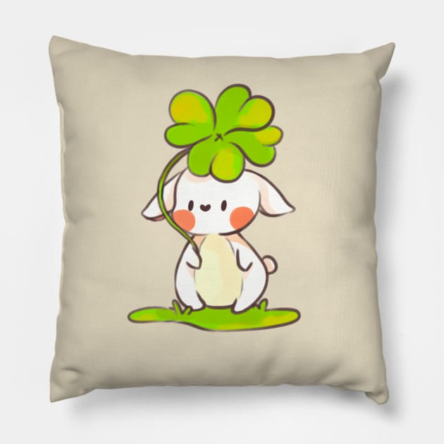 Bunny with clover Pillow by white flame art