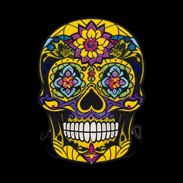 Regal Splendor: Colorful Purple and Gold Sugar Skull Art by ImaginativeInkPOD