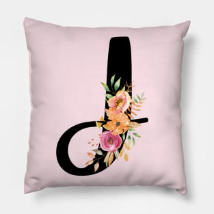 Letter J With Watercolor Floral Wreath Pillow