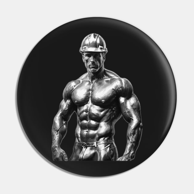 Muscular Hunk Wearing A Hard Hat Pin by ToochArt