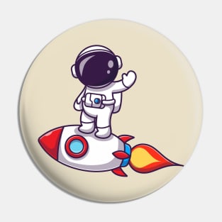 Astronaut Standing On Rocket Cartoon Pin