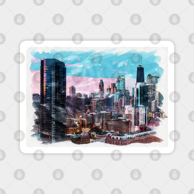 Chicago USA Unique Watercolor Travel Souvenir Fine Art Magnet by Naumovski