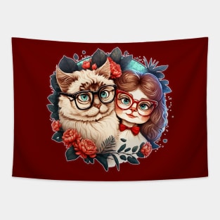 Cat Couple Valentine's Day Funny Matching Couple Tapestry