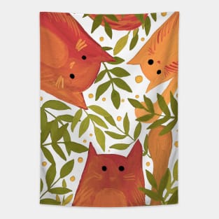 Cats and branches - orange and green Tapestry