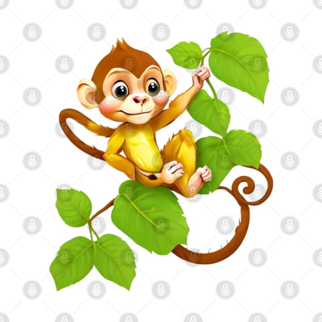 Cute Cartoon Monkey Climbing Trees by The Print Palace