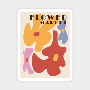 Flower market, Colorful retro print, 70s, Indie decor, Cottagecore, Fun art, Posters aesthetic, Abstract flowers Magnet