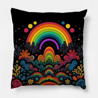 Retro Rainbow 70s Style Design Pillow