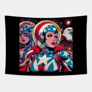 America: Female Comic Book Superhero USA 4th of July Tapestry