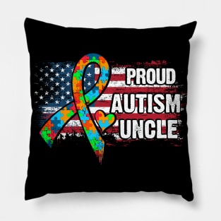 Autism Awareness T-Shirt Pround Autism Uncle Vintage USA Flag Gift Pillow