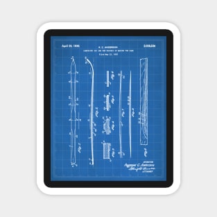 Skiing Skis Patent - Skier Ski Lodge Chalet Art - Blueprint Magnet