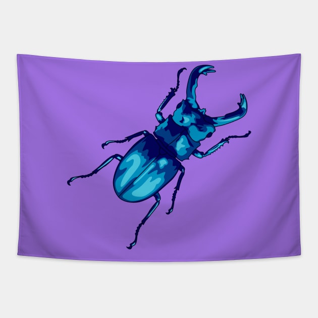 Colorful blue stag beetle illustration Tapestry by Drumsartco