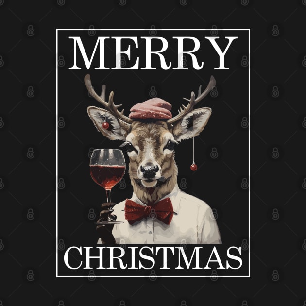 Christmas Deer with Wine Glass Funny Christmas by Stawi's Design Factory