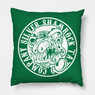 Silver Shamrock Tattoo Company Leprechaun Fink in White! Pillow