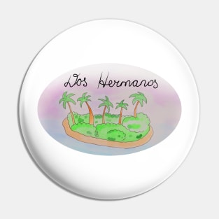 Dos Hermanos watercolor Island travel, beach, sea and palm trees. Holidays and vacation, summer and relaxation Pin