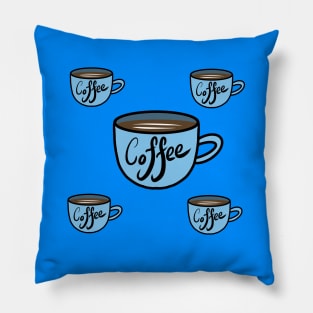 Coffee pattern in blue Pillow