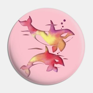 Peach Sea Orca Whales Pin