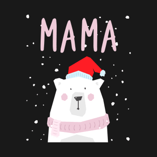 Womens Mama Bear Christmas Santa Hat Family Matching T-Shirt