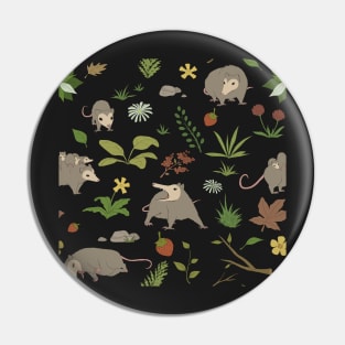 Possums in a Berry Field Pattern on Black Pin