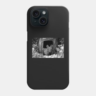 George the mouse in a log pile house - black and white Phone Case