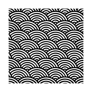 Japanese Wave Seamless Pattern, Black And White T-Shirt