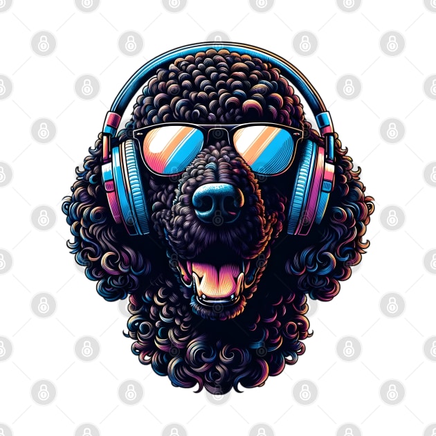 Curly-Coated Retriever Smiling DJ with Headphones and Sunglasses by ArtRUs