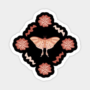 Fun simple pink moth with zigzag lines and flowers Magnet