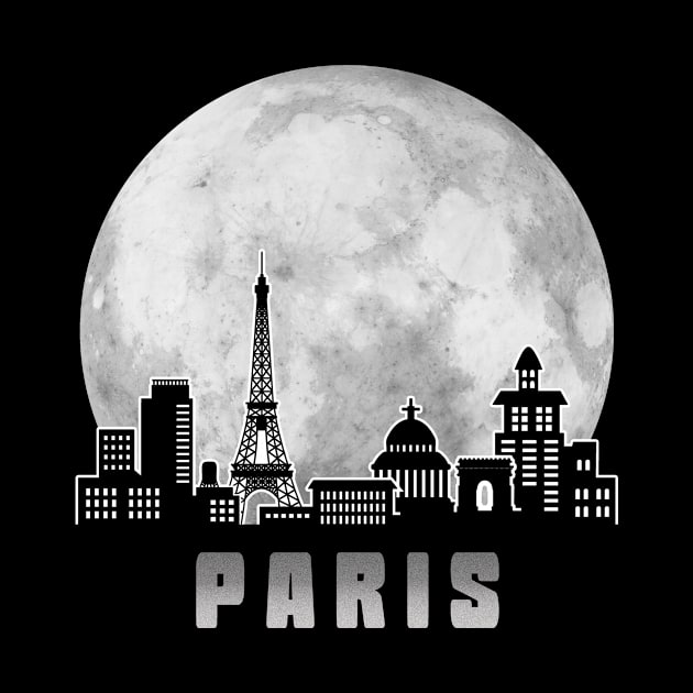 Paris France Skyline Full Moon by travel2xplanet