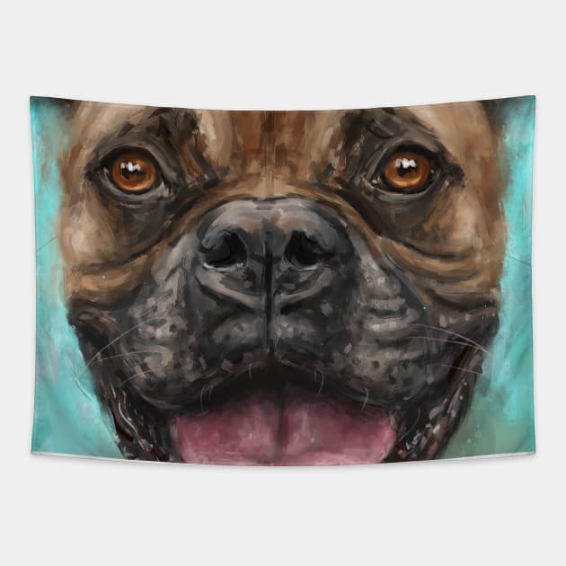 Contemporary Painting of a Brown Boxer Dog with a Big Smile and Big Pink Tongue Tapestry by ibadishi