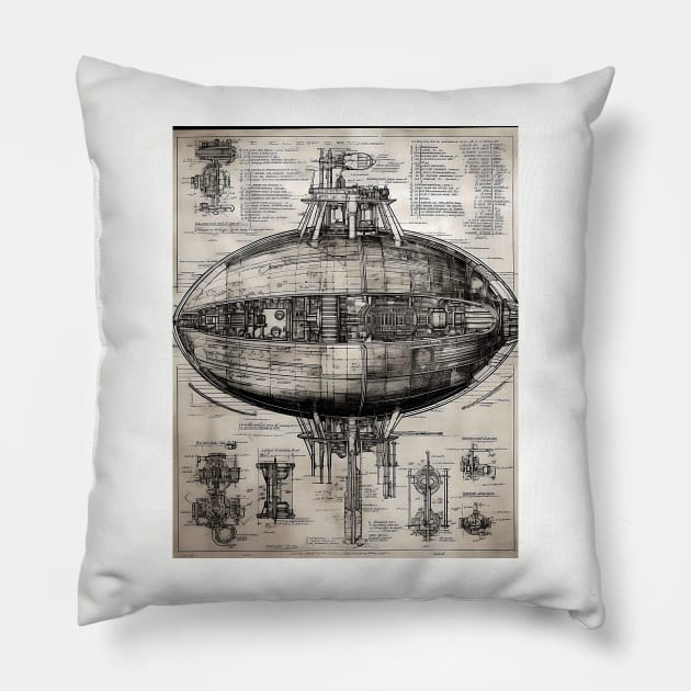 UFO Blueprint details Pillow by DavisDesigns79