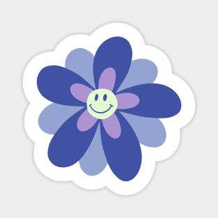 Bright and Cheerful Flower Smiley Face - blue Magnet