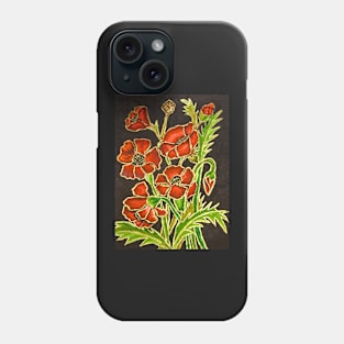 Red poppies on black Phone Case