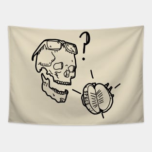 Where are my glasses?! Skull with glasses and glasses case, tattoo style design Tapestry