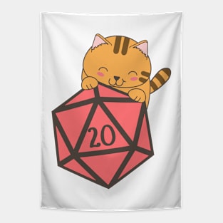 Kawaii Kitten with Polyhedral D20 Dice Tapestry