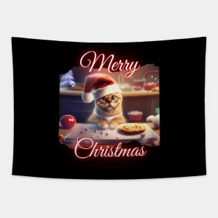 Merry Xmas, Cute Cat Helps Bake Cookies (en) Tapestry