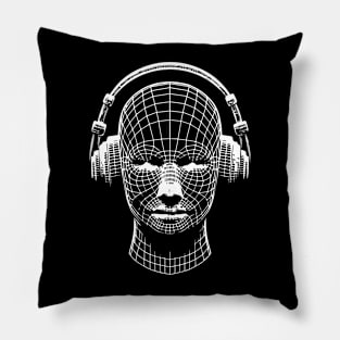 3d head with headphones design Pillow