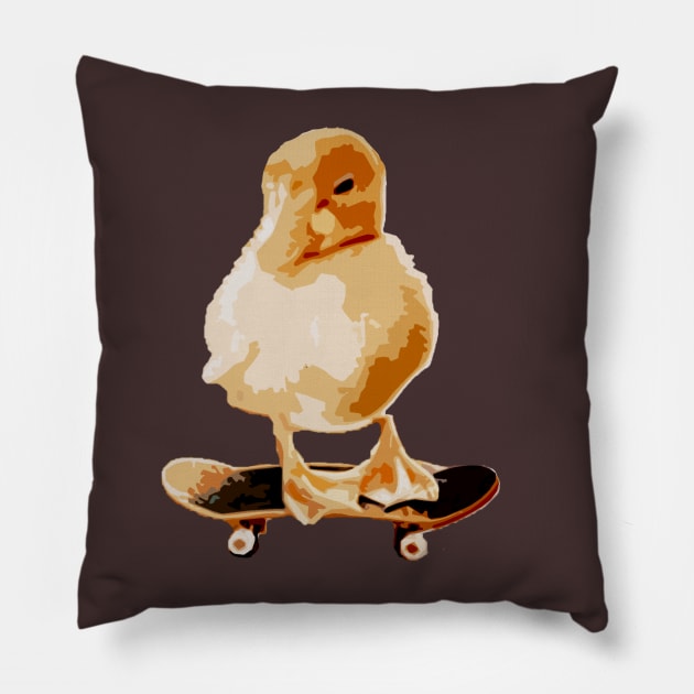 Cute Duck Doing Funny Skateboarding Tricks on Skateboard Funny Skater of the Year Pillow by Mochabonk