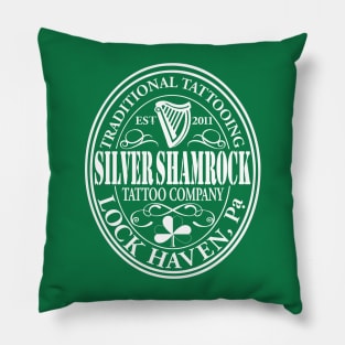 Silver Shamrock Tattoo Company Mono White Stout Logo Pillow