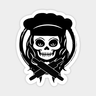 Female Baker Skull and Rolling Pins Black Logo Magnet