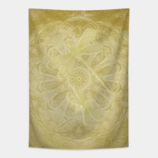 Embroidered dragonflies on gold mandala Tapestry