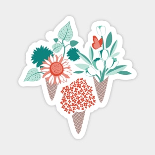 Midsummer I scream flower cones // print // green aqua and orange flowers bouquets Magnet