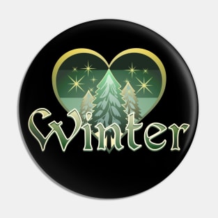 Winter Heart Evergreen Retro Sunset Pin